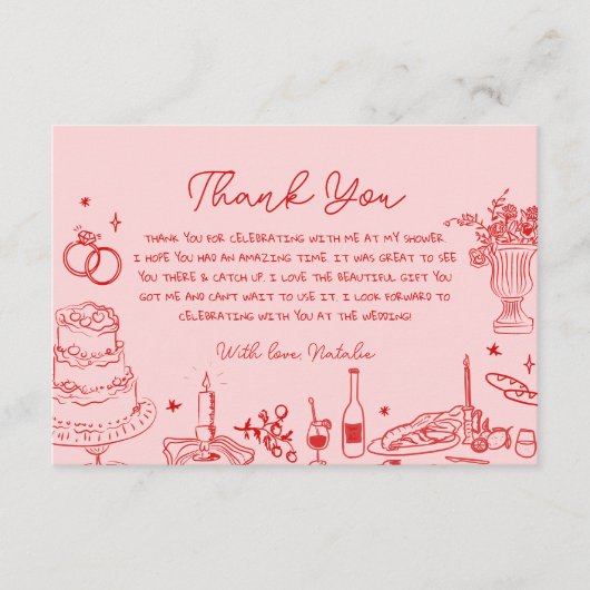 ハンドドローお洒落ブライダルシャワーありがとう エンクロージャーカード (正面)