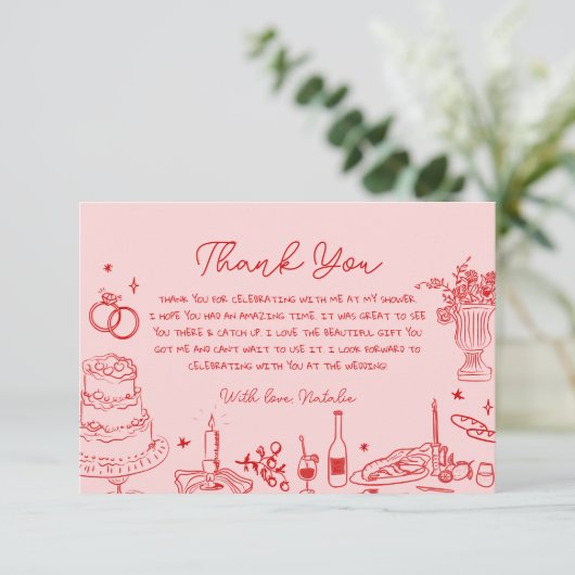 ハンドドローお洒落ブライダルシャワーありがとう エンクロージャーカード (スタンド正面)