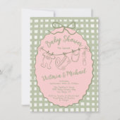 ハンドドローお洒落ボホベイビーシャワー物干し 招待状 (正面)