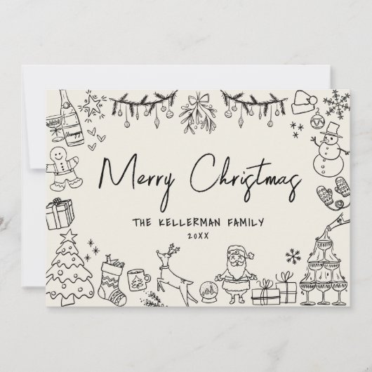 ハンドドローお洒落ヴィンテージメリークリスマス シーズンカード (正面)