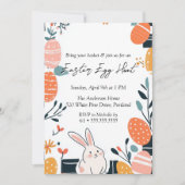ハンドドローかわいいバニーと卵イースターエッグ狩り 招待状 (正面)
