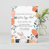 ハンドドローかわいいバニーと卵イースターエッグ狩り 招待状 (スタンド正面)