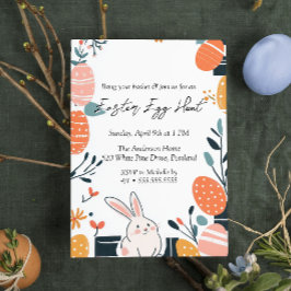 ハンドドローかわいいバニーと卵イースターエッグ狩り 招待状
