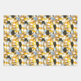 ハンドドローかわいい子猫パターンのペット猫 ラッピングペーパーシート