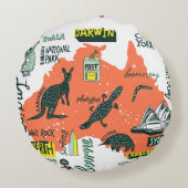 ハンドドローされたオーストラリアのアトラクション、タイポグラフィポスト ラウンドクッション (裏面)