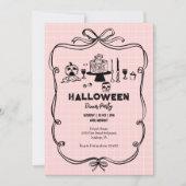 ハンドドローされたハロウィーンディナーパーティー 招待状 (正面)