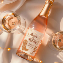 ハンドドローされたブーツと泡立ちブライダルシャワー ワインラベル