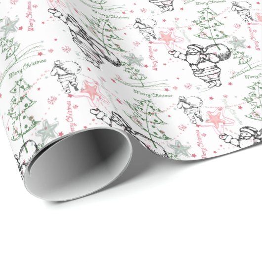 ハンドドローのサンタクロースのクリスマス ラッピングペーパー (ロールコーナー)