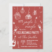 ハンドドローのジャングルと混合クリスマスのパーティー 招待状 (正面)