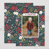 ハンドドローはっきりしたドクリスマスフローラホリデーフォトカード シーズンカード (正面/裏面)