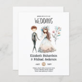 ハンドドローぼほ新郎新婦かわいい結婚式の誘い (正面/裏面)