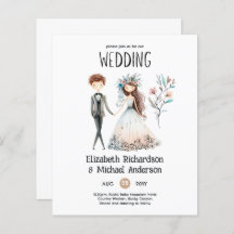 ハンドドローぼほ新郎新婦かわいい結婚式の誘い