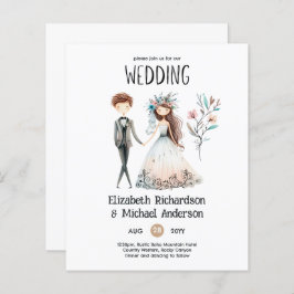 ハンドドローぼほ新郎新婦かわいい結婚式の誘い