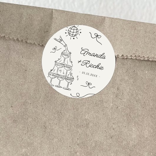 ハンドドローよくはしゃぐドお洒落フランスのレトロ結婚ズ ラウンドシール