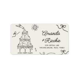 ハンドドローよくはしゃぐドお洒落フランスのレトロ結婚ズ ラベル