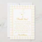 ハンドドローイエローガチョウ間抜けギンガムベビーシャワー サンキューカード (正面)