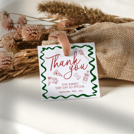 ハンドドローイタリアンドピザブライダルシャワーありがとう フェイバータグ