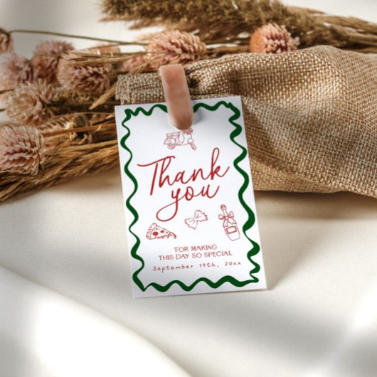 ハンドドローイタリアンドピザブライダルシャワーありがとう フェイバータグ