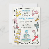 ハンドドローイタリアンドローマメディテラネアンパーティー 招待状 (正面)