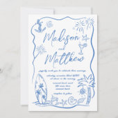 ハンドドローイラストドードルビーチ結婚式 招待状 (正面)