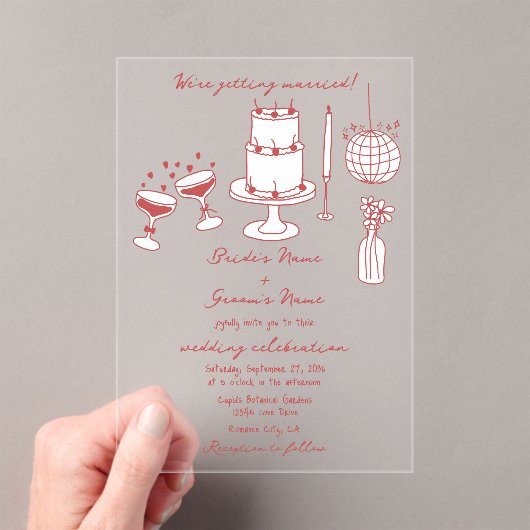 ハンドドローイラストドードルマロ結婚ーン アクリル招待状 (インサイチュ (ポータブル))