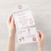 ハンドドローイラストドードルマロ結婚ーン オールインワン招待状 (貼ってはがせる)