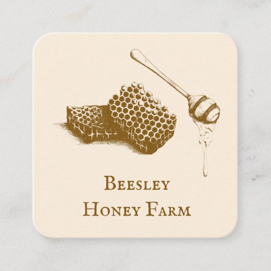 ハンドドローイラストレーションハニーファームビーキーパー スクエア名刺 (正面)