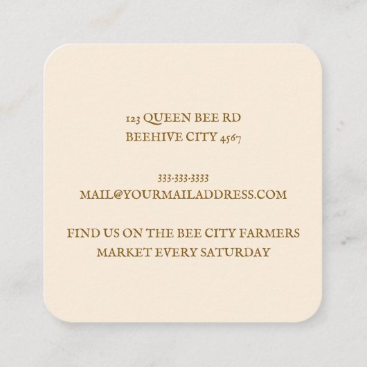 ハンドドローイラストレーションハニーファームビーキーパー スクエア名刺 (裏面)