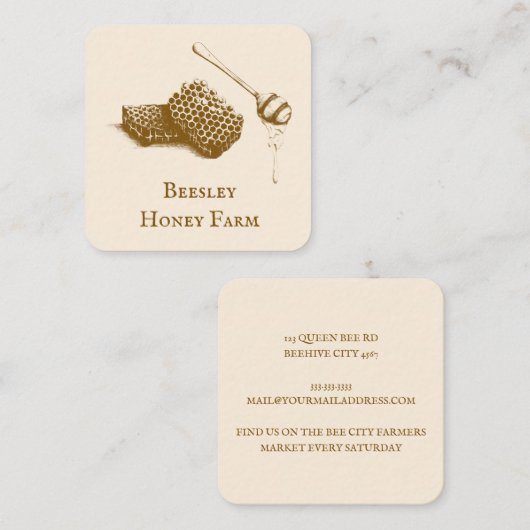 ハンドドローイラストレーションハニーファームビーキーパー スクエア名刺 (正面/裏面)