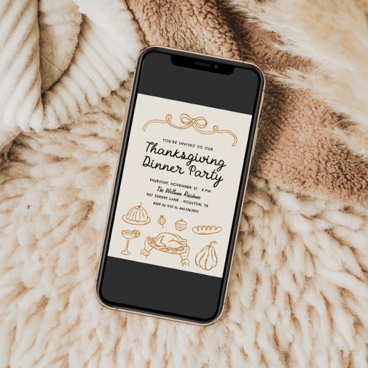 ハンドドローウィムシーバウ感謝祭ディナー招待状 シーズンカード