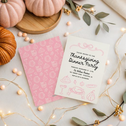 ハンドドローウィムシーバウ感謝祭ディナー招待状 シーズンカード