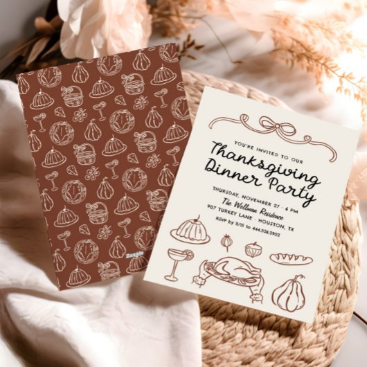 ハンドドローウィムシーバウ感謝祭ディナー招待状 シーズンカード