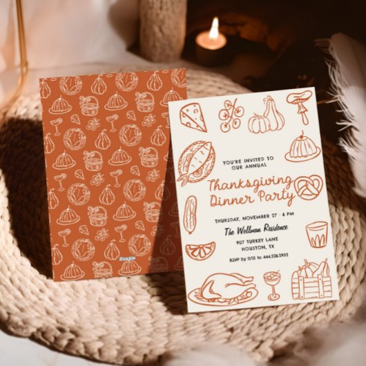 ハンドドローウィムジードゥードルサンクスギビング招待状 シーズンカード