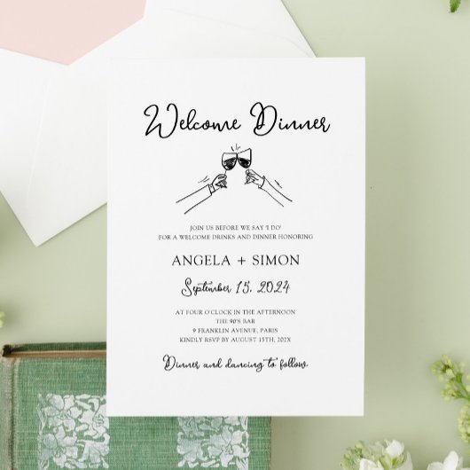ハンドドローウェルカムディナー招待状 招待状