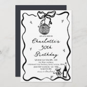 ハンドドローエレガントドディスコボール30歳の誕生日 招待状 (正面/裏面)