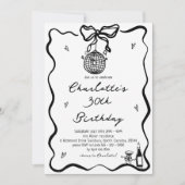 ハンドドローエレガントドディスコボール30歳の誕生日 招待状 (正面)