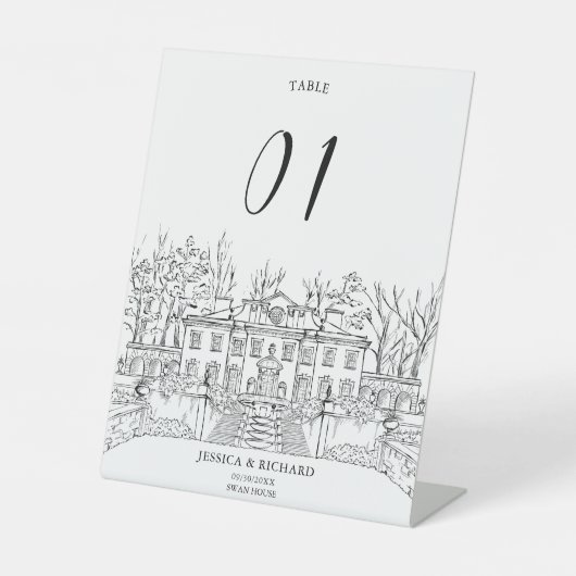 ハンドドローエレガントドビーナシャトーイラストレーション 台座サイン (正面)