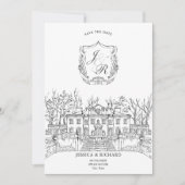 ハンドドローエレガントドビーナシャトーイラストレーション 招待状 (正面)