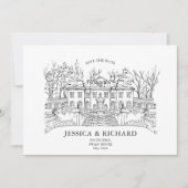 ハンドドローエレガントドビーナシャトーイラストレーション 招待状 (正面)