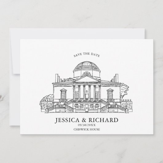 ハンドドローエレガントドビーナシャトーイラストレーション 招待状 (正面)