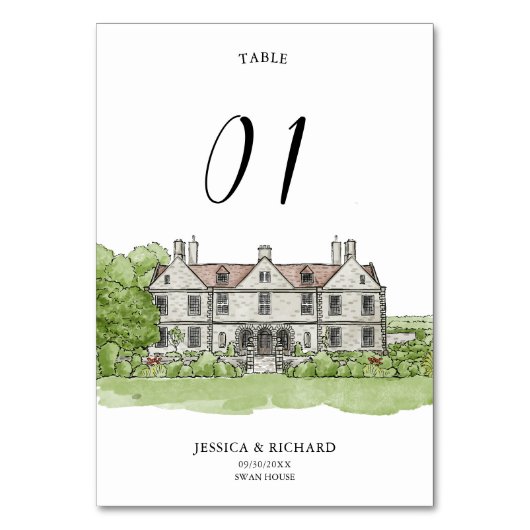 ハンドドローエレガントドビーナマンションイラストレーション テーブルナンバー (正面)