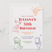 ハンドドローカクテル30th誕生日招待状 招待状 (正面/裏面)