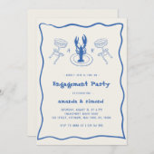 ハンドドローカクテル&ロブスター婚約パーティ 招待状 (正面/裏面)