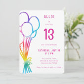 ハンドドローカジュアル誕生日レインボーバルーンキッズ 招待状 (スタンド正面)