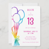 ハンドドローカジュアル誕生日レインボーバルーンキッズ 招待状 (正面)