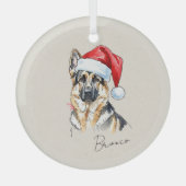 ハンドドローカスタムドドイツの羊飼いポートレート ガラスオーナメント (正面)