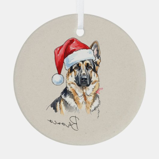 ハンドドローカスタムドドイツの羊飼いポートレート ガラスオーナメント (裏面)