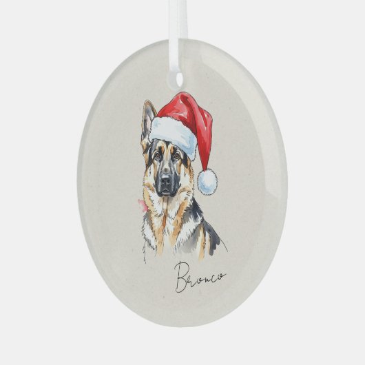 ハンドドローカスタムドドイツの羊飼いポートレート ガラスオーナメント (正面左)