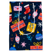 ハンドドローカラフルドクリスマスパターン真夜中 ミディアムペーパーバッグ (裏面)