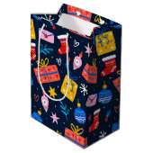 ハンドドローカラフルドクリスマスパターン真夜中 ミディアムペーパーバッグ (裏面アングル)